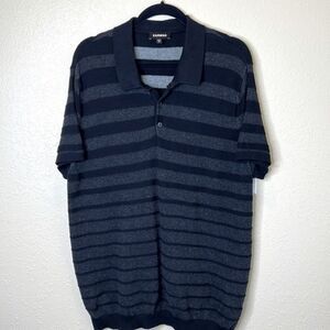 EXPRESS MENS SWEATER SHORT SLEEVES BUTTONS AT NECK STRIPED PULLOVER
